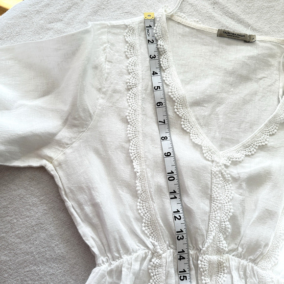 Valentina Naldi Dress Womens Sz L White Linen Boho Cottagecore Floral Crochet - Picture 6 of 9